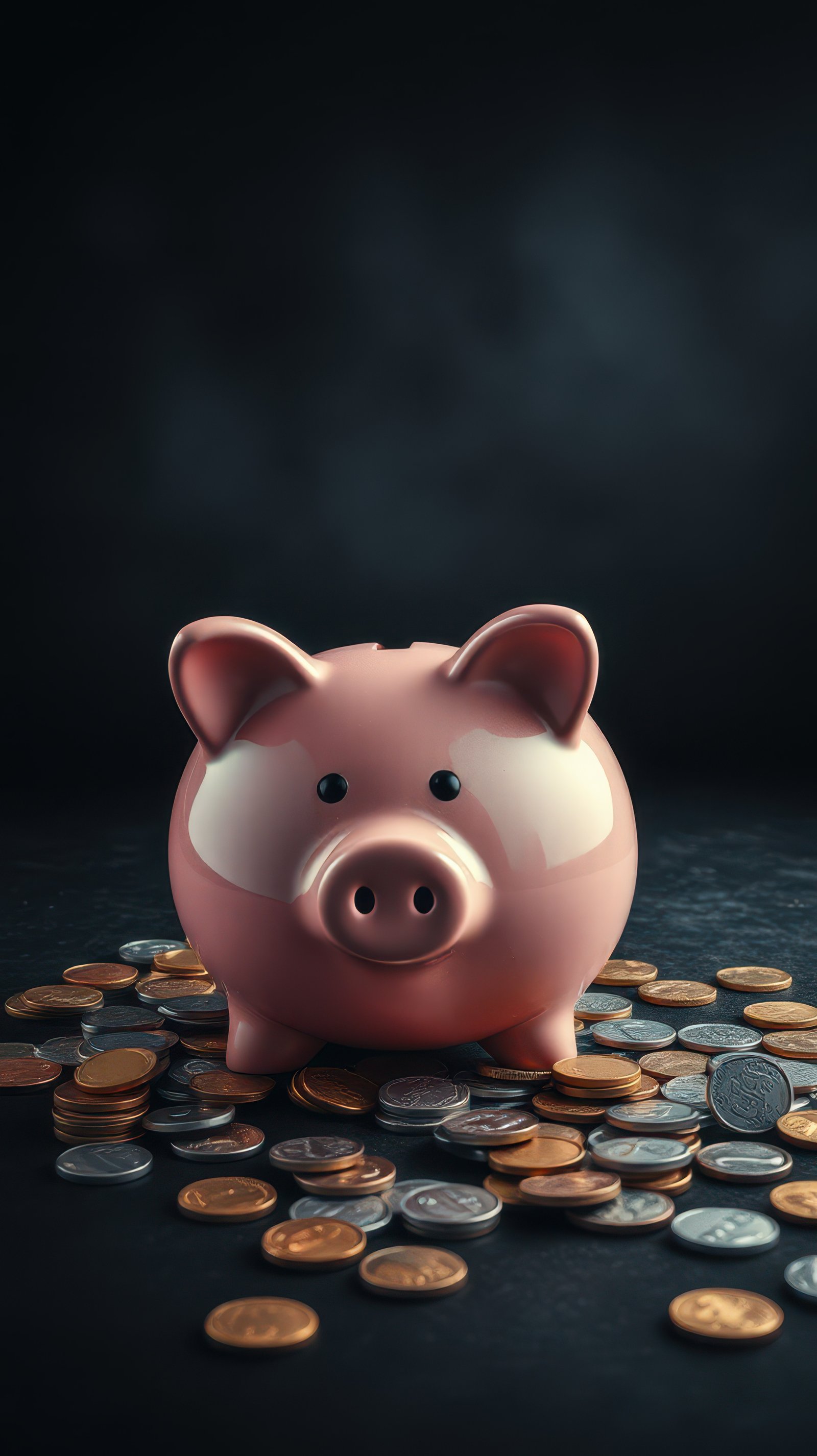 Piggy bank surrounded by coins highlights the theme of saving money in a cozy setting